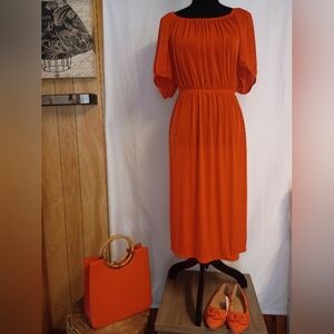 Vibrant Orange Midi Dress